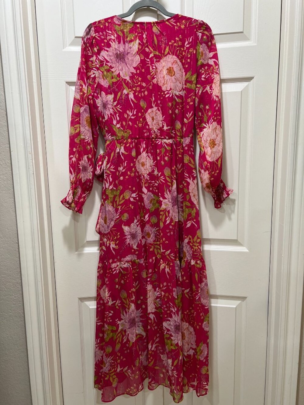 NWT Women's Lauren Conrad LC Floral Wrap Midi Dress Pink Long Sleeve Medium - Picture 6 of 6